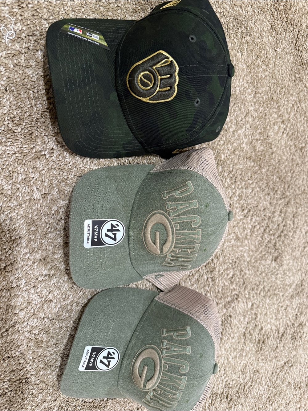 47 Brand Green Packers Trucker Cap & Camo Baseball Hat Set